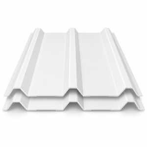 Teja UPVC blanca de cresta baja 2 mm sobre fondo blanco
